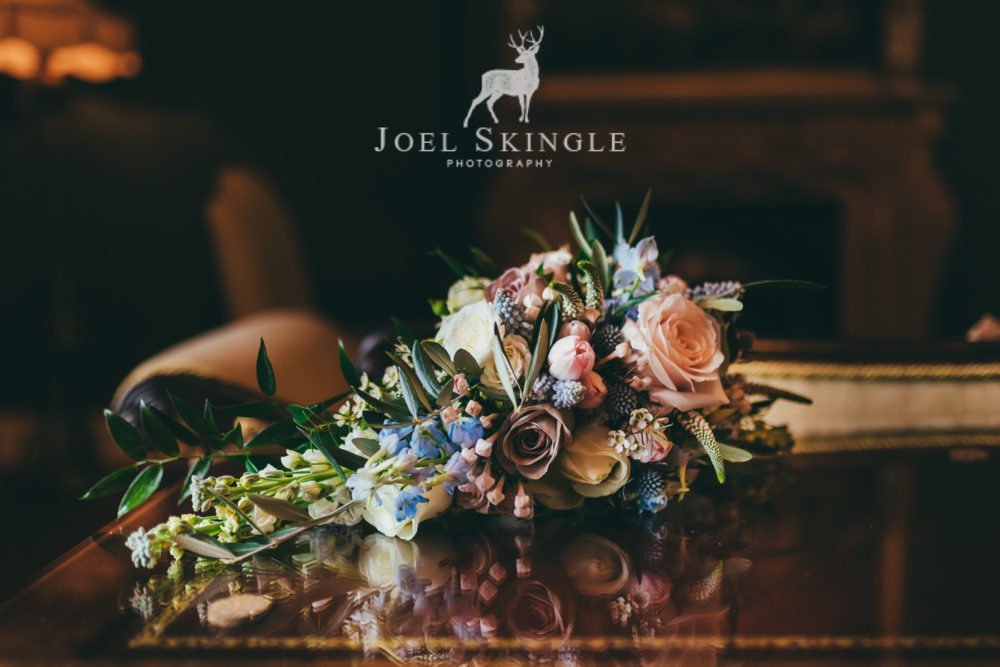 Blush pink and blue wedding bouquet by Twisted Willow Floristry