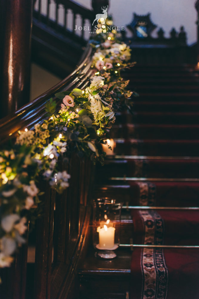 Floral staircase styling by Twisted Willow Floristry