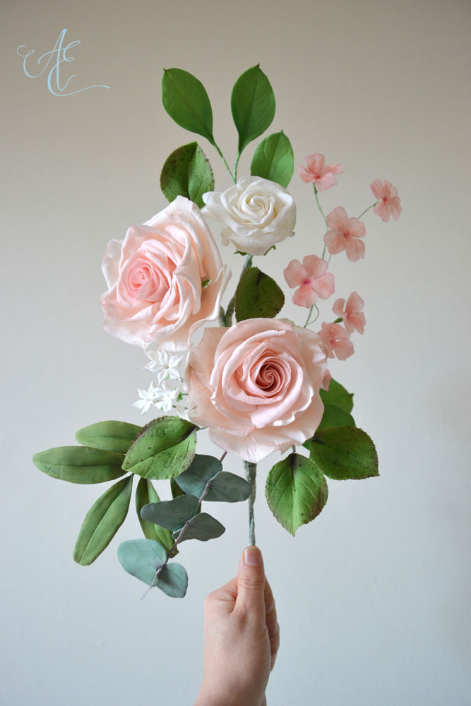 Roses Stephanotis Hydrangea Arrangement Suar blush pink and white Roses Stephanotis Hydrangea Arrangement
