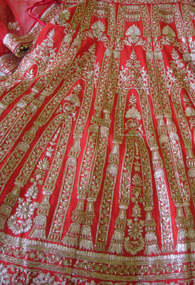 red and gold wedding dress fabric