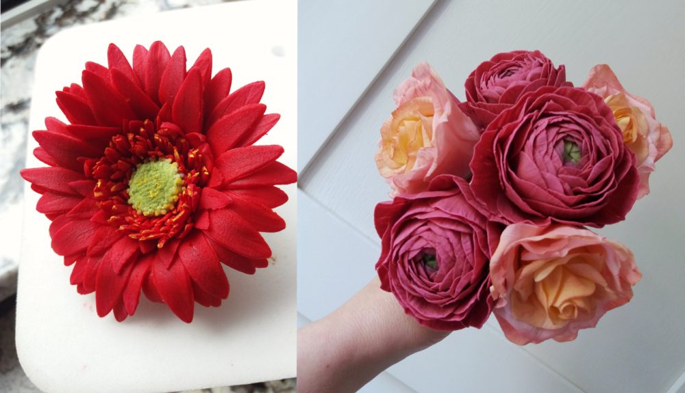 sugar gerbera ranunculi and miss piggy roses