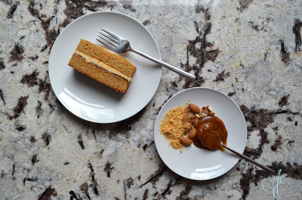 sea salted caramel and praline cake slice