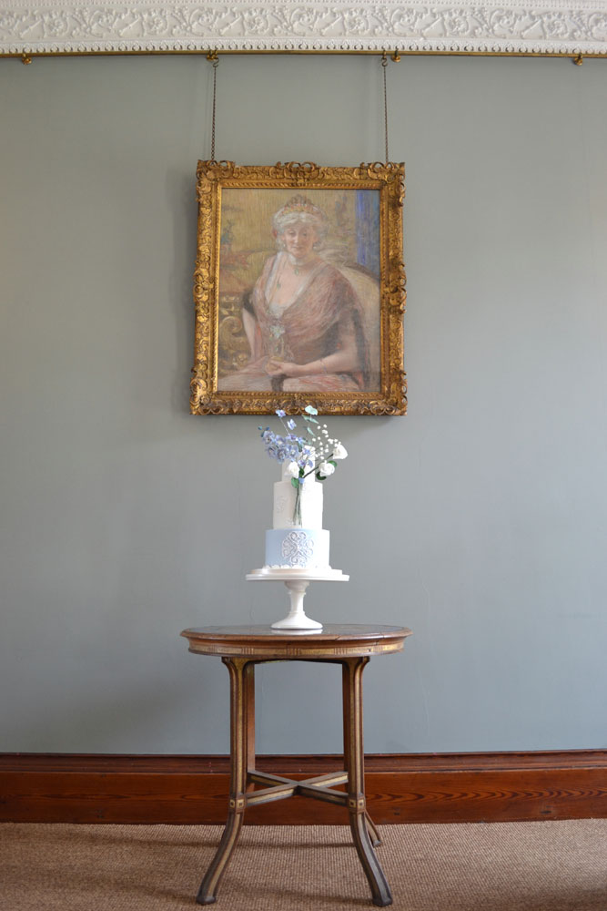 blue white floral wedding cake pepper arden hall