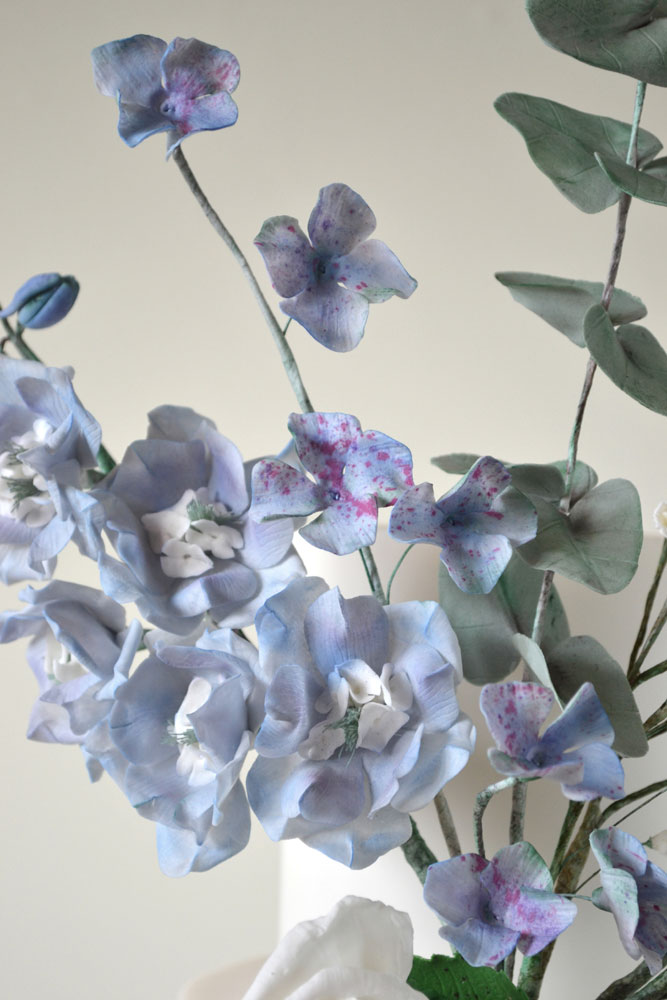 sugar blue delphinium and hydrangea