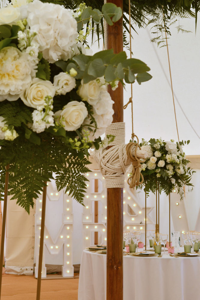 green white wedding flower styling