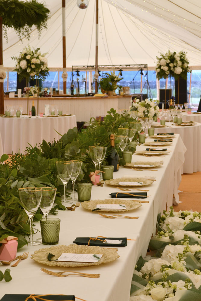 green and white floral and foliage styling
