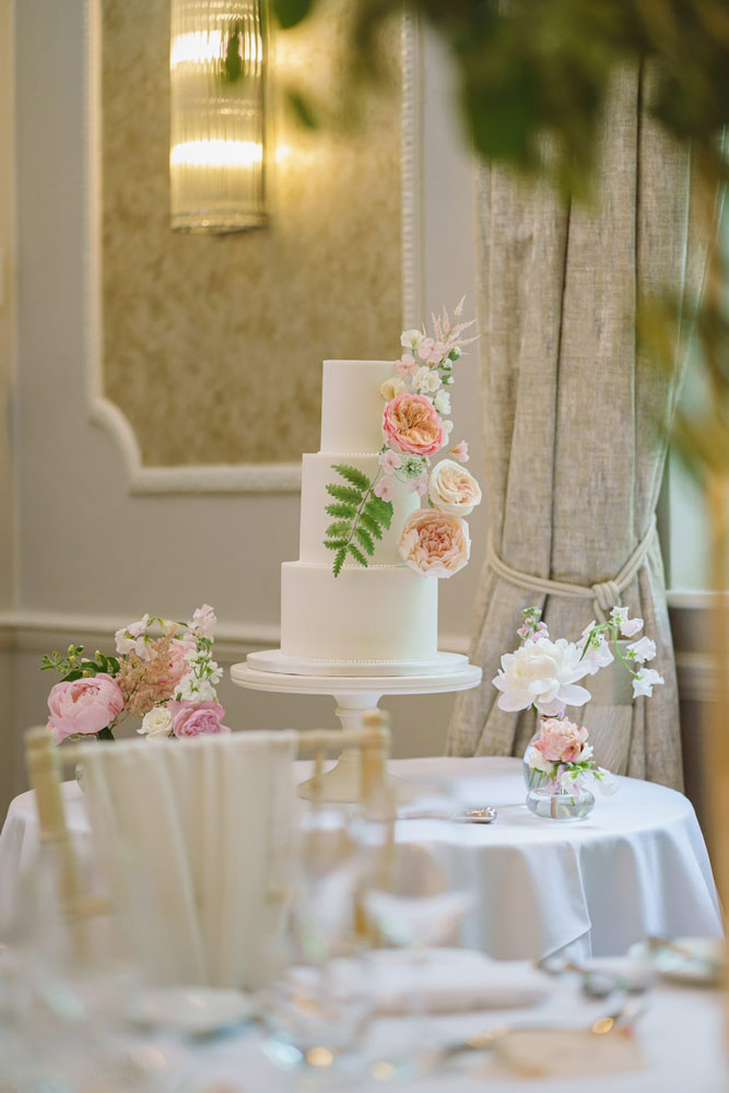 David Austin roses and peony wedding cake