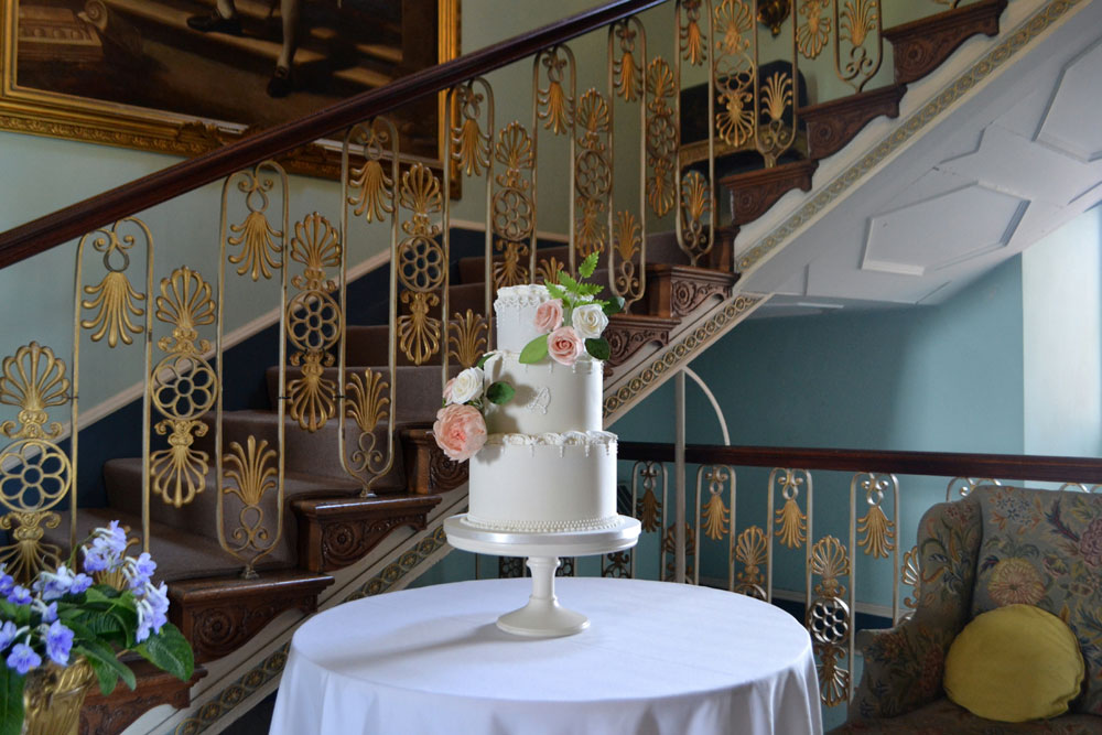 Lambeth piping and roses wedding cake at Newby Hall