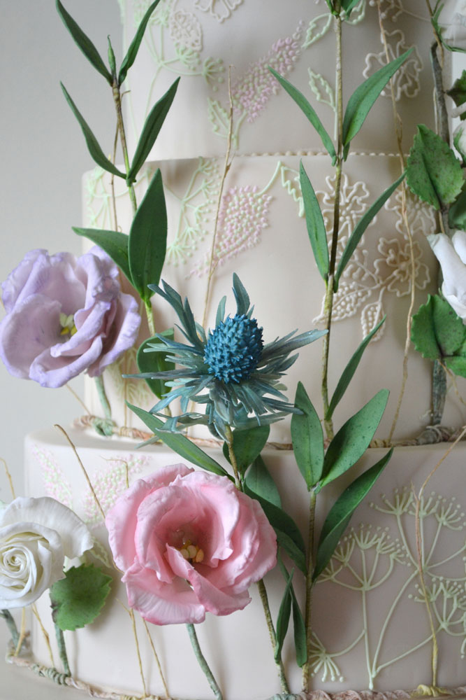 royal icing hand piping and sugar flowers