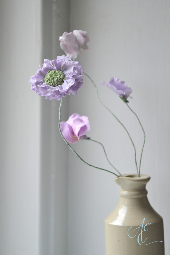 Scabiosa and sweet peas air dry clay Scabiosa and sweet peas