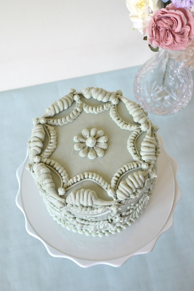 vintage style piped cake from above