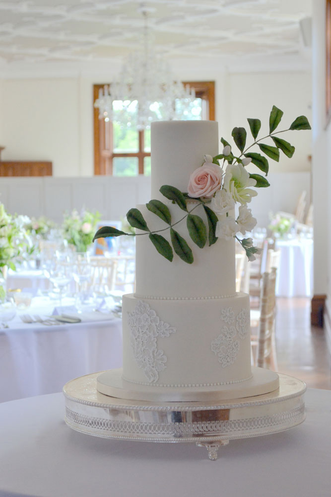 floral and lace wedding cake