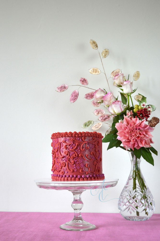 Colette dark coral vintage cake